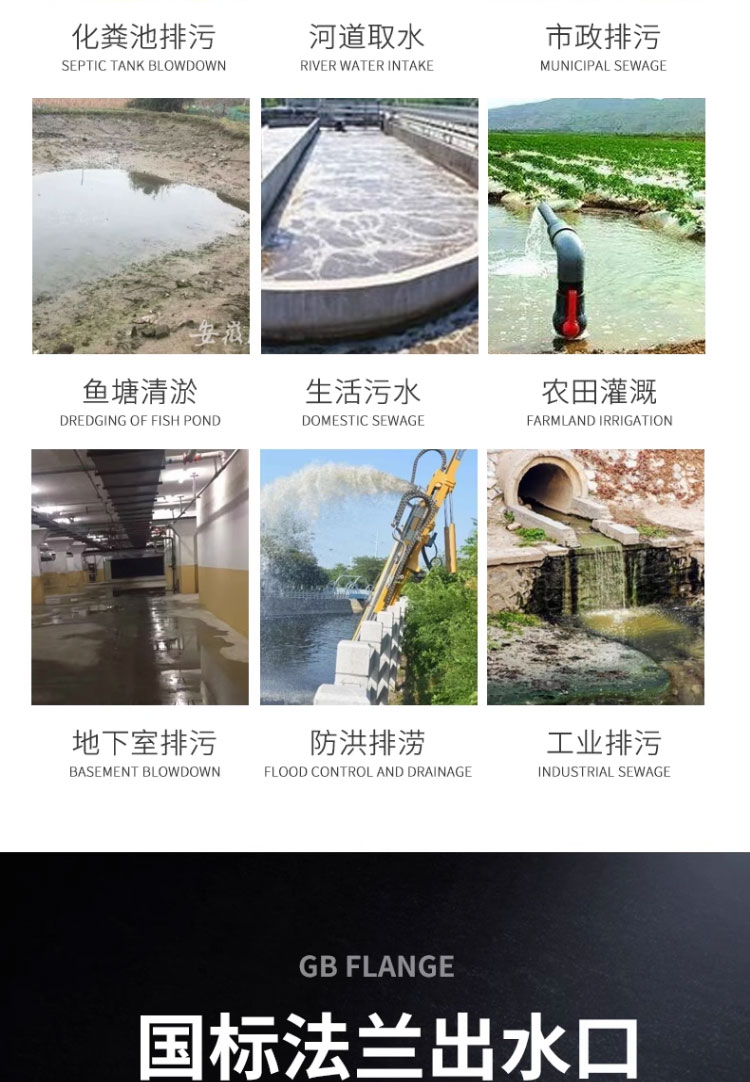 进口污水泵380V无堵塞工程排污泵抽粪泥浆集水井高扬程潜水泵(图5)