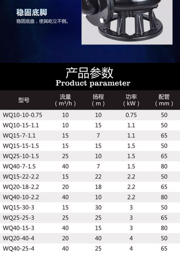 进口污水泵WQ无堵塞潜水排污泵(图5)