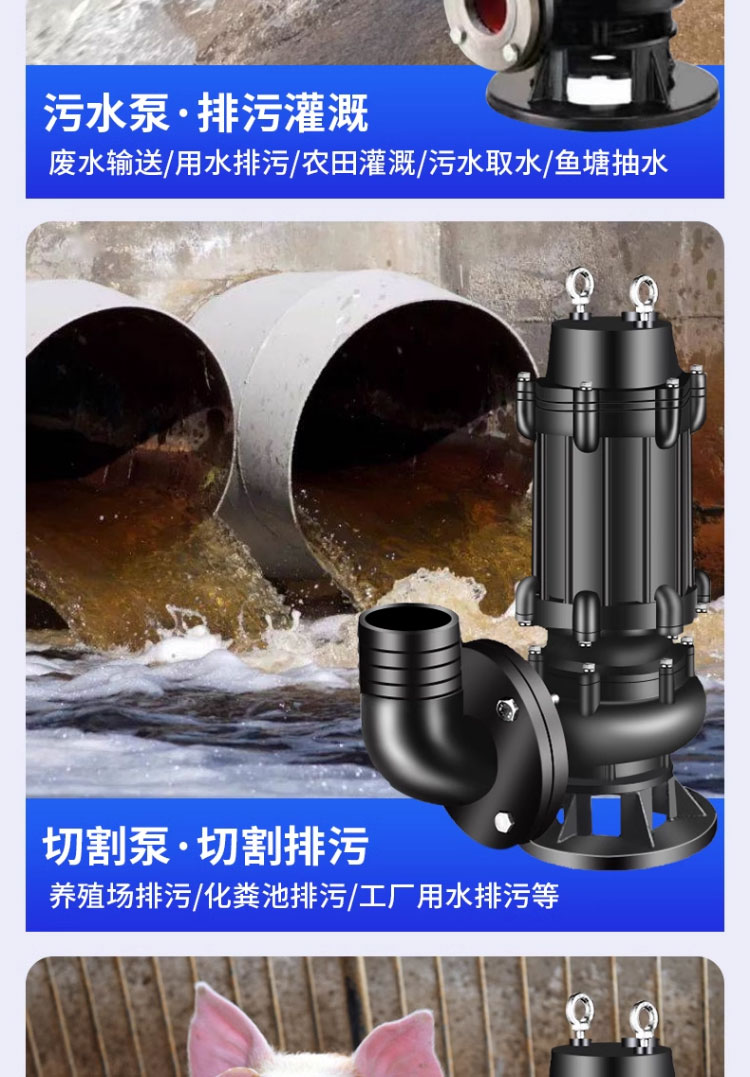 进口污水泵潜水泵养殖场抽粪泵三相380V大流量大功率无堵塞工业排污泵(图14)