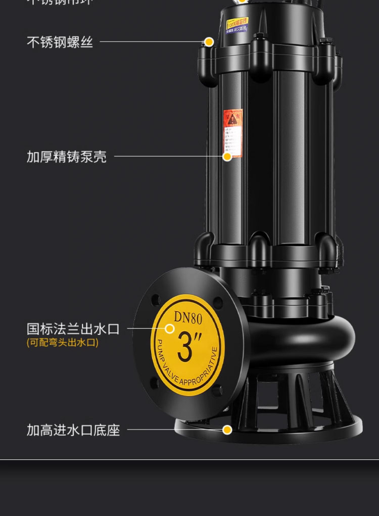 进口污水泵潜水排污泵380V抽粪泥浆1.5无堵塞2.2kw2寸3kw4kw7.5kw三相(图12)