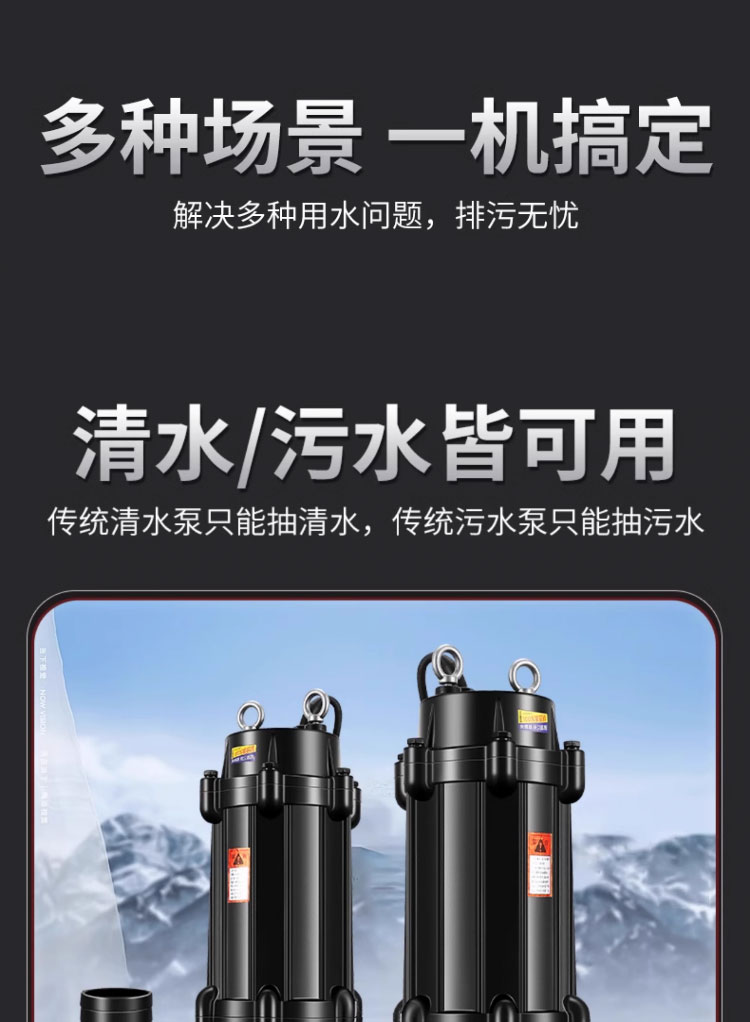 进口污水泵潜水排污泵380V抽粪泥浆1.5无堵塞2.2kw2寸3kw4kw7.5kw三相(图13)