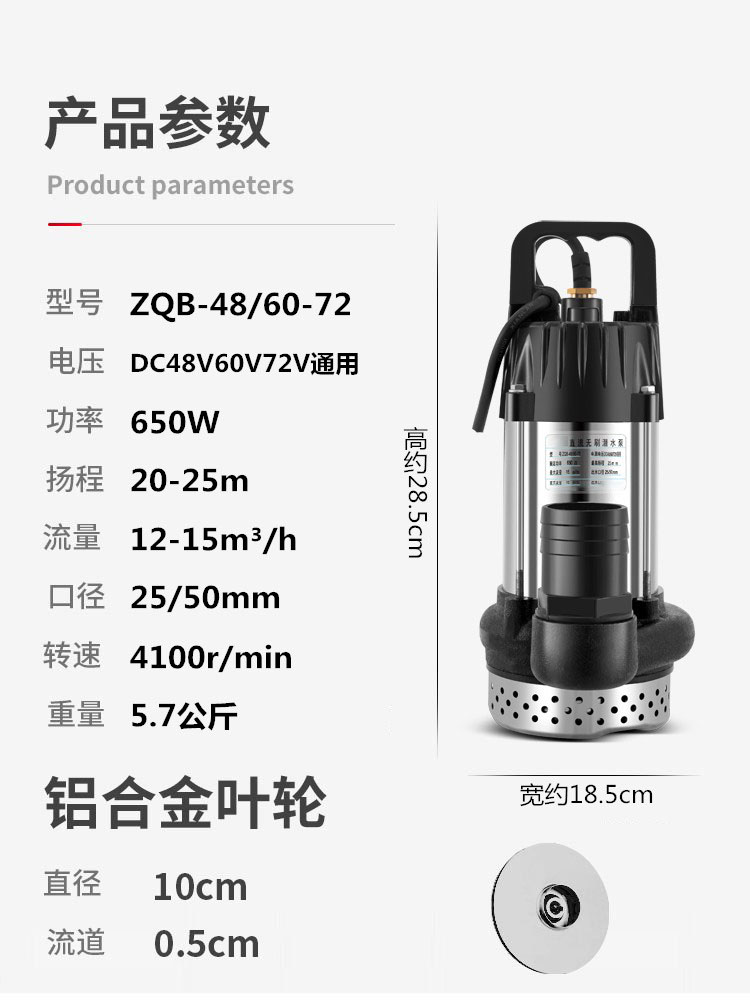 进口无刷智能直流潜水泵24V48V60V72伏电动瓶车抽水泵(图10)