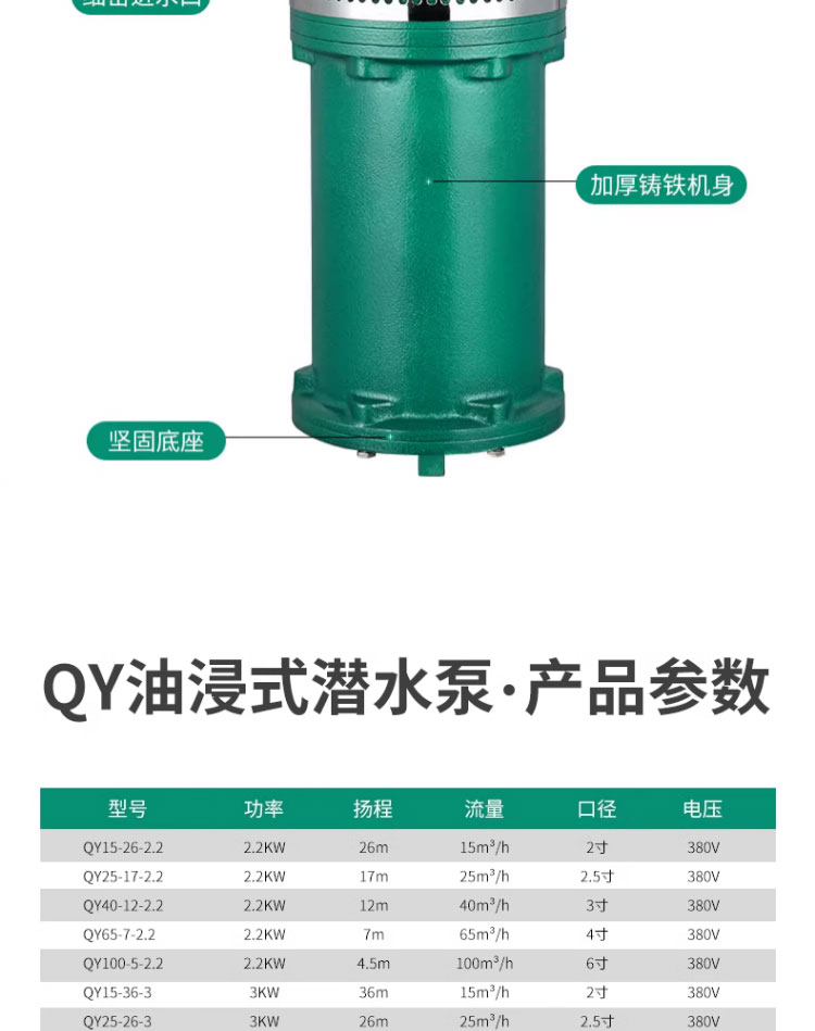 进口油浸式QY潜水泵380v6寸高扬程大流量三相农田灌溉浇地清水抽水泵(图13)