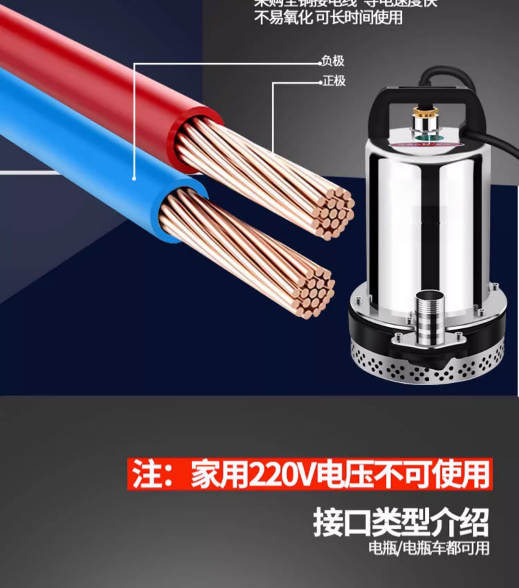 进口直流潜水泵家用电瓶抽水泵12V24V小型抽水机48V电动车高压水泵(图5)