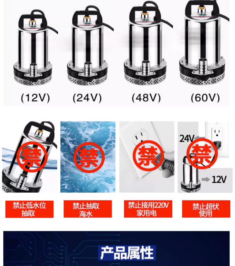 进口直流潜水泵家用电瓶抽水泵12V24V小型抽水机48V电动车高压水泵(图11)