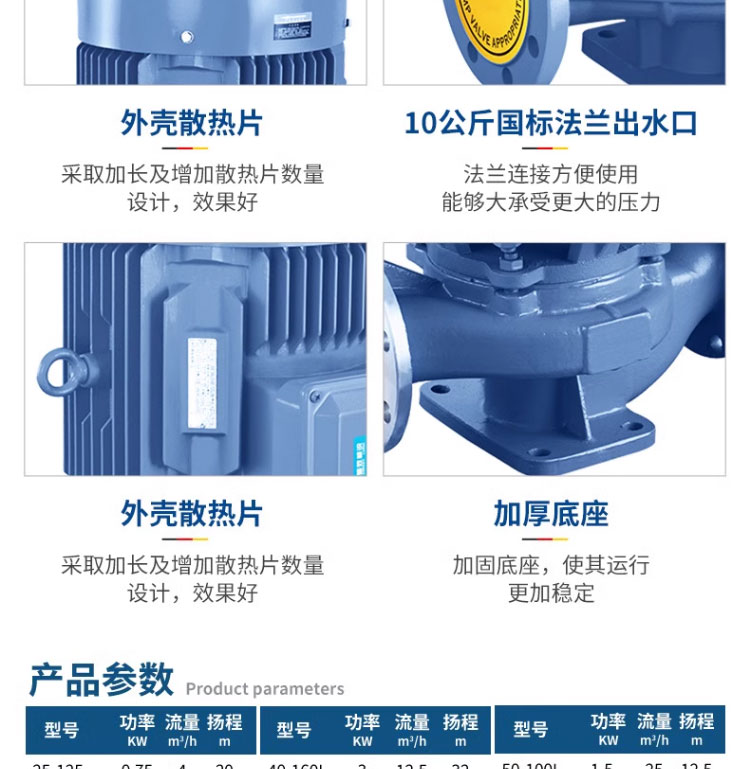 进口立式管道泵离心泵三相冷却塔锅炉冷热水空调增压泵380V循环泵(图5)