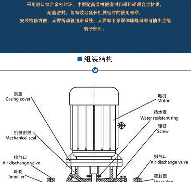 进口管道离心泵IRG热水循环工业增压泵IHG防腐蚀不锈钢立式泵(图11)