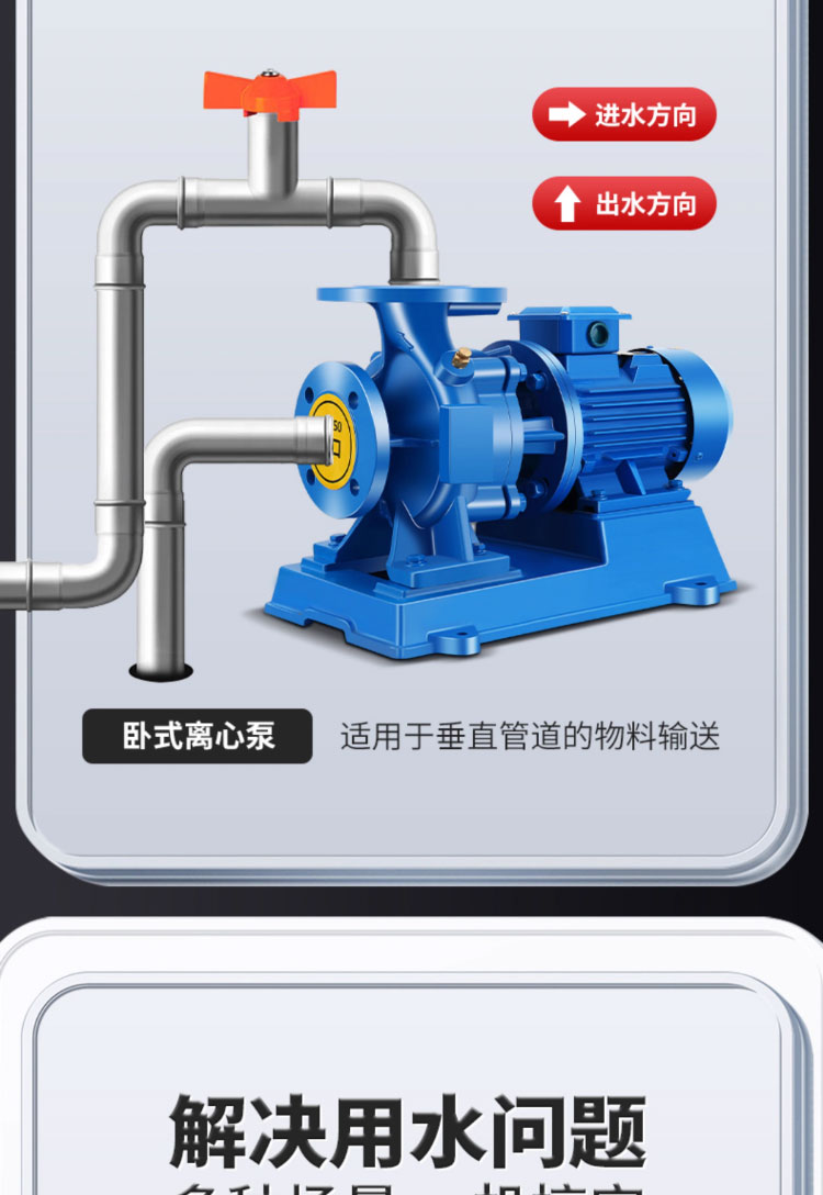 进口卧式管道离心泵耐高温冷热水工业循环泵自吸增压泵大流量(图3)