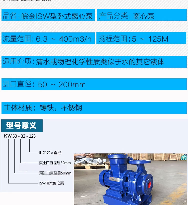 进口卧式管道离心泵增压泵清水热水循环排污泵工业供水泵高扬程(图3)