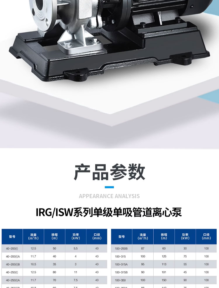 进口不锈钢304卧式50-160-3KW管道离心泵消防泵锅炉循环冷却(图2)