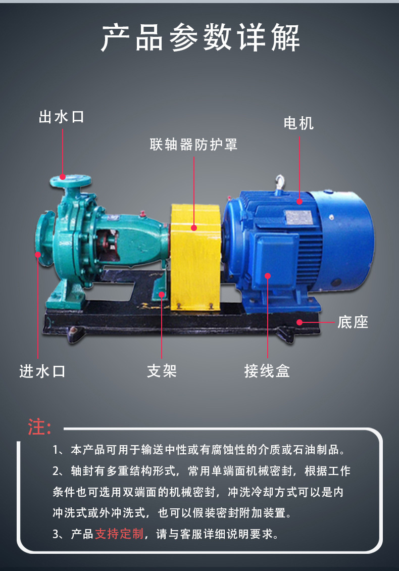 进口防爆卧式离心泵 耐腐蚀化工排污泵 高温标准单级化工污水泵(图5)