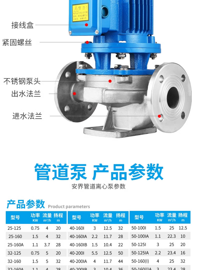 进口静音IRG不锈钢立式管道离心泵热水锅炉循环泵冷却加压水塔大流量(图16)