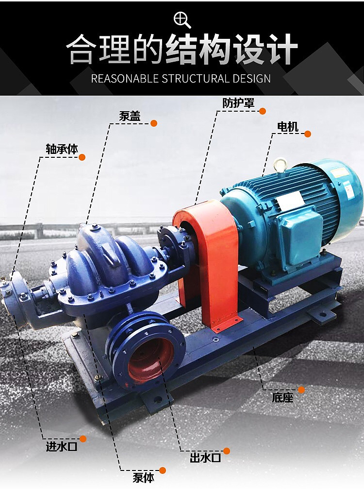 进口双吸泵中开泵大流量高扬程清水离心泵灌溉循环工业排水泵(图4)