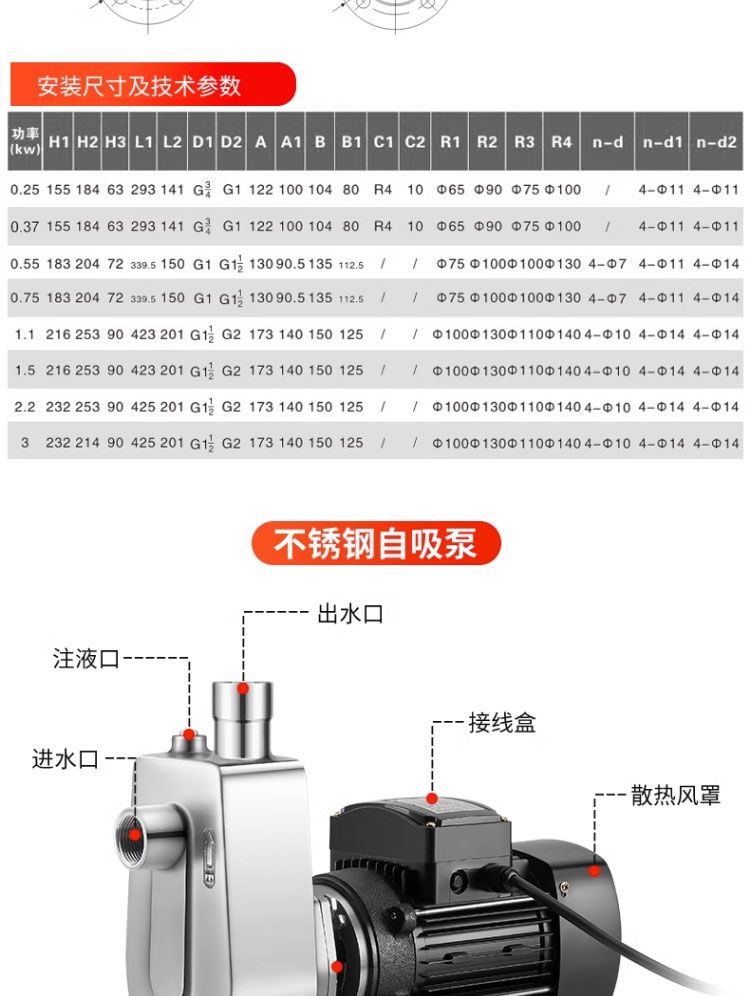 进口不锈钢自吸泵大流量耐腐蚀酸碱化工泵耐高温离心泵抽酒食品泵(图21)