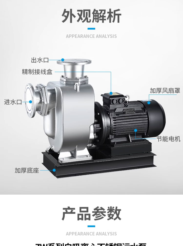 进口不锈钢无堵塞自吸排污泵耐腐蚀耐酸碱大流量高扬程抽(图9)