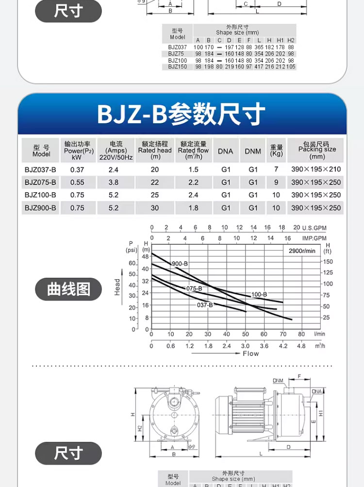 进口自吸泵BJZ型不锈钢全自动增压泵家用自来水加压泵抽水泵(图18)