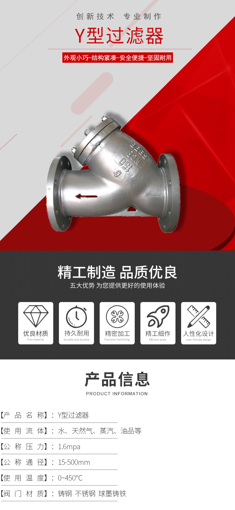 进口Y型过滤器 不锈钢过滤器 碳钢Y型法兰过滤器 工业管道过滤器(图1)