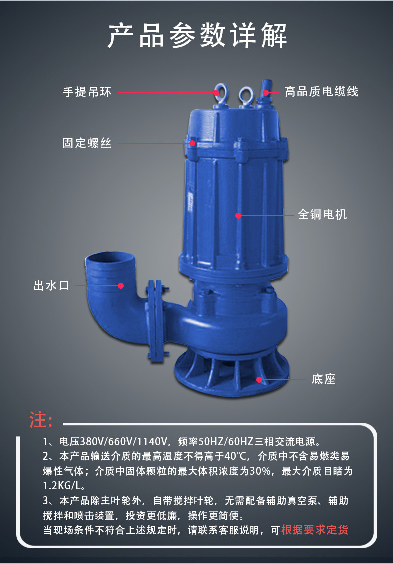 进口潜水排污泥颗粒渣浆泵 河道清淤泥浆泵矿用无堵塞抽沙泵(图5)