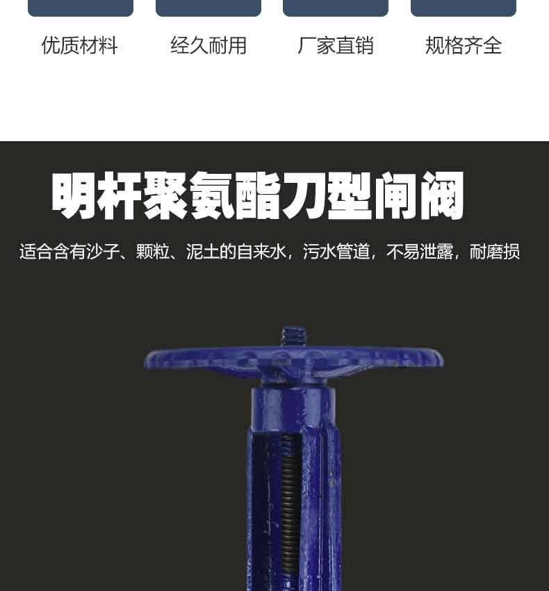 进口污水泥沙聚氨酯耐磨型手动刀型闸阀插板阀(图3)